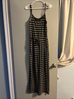 Striped Grey and White Jumpsuit with Drawstring Waist